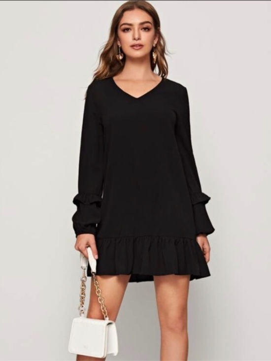 Zara Dresses & Skirts - Zara Black Ruffle Sleeve Mini Dress V Neck Long Sleeve XXL